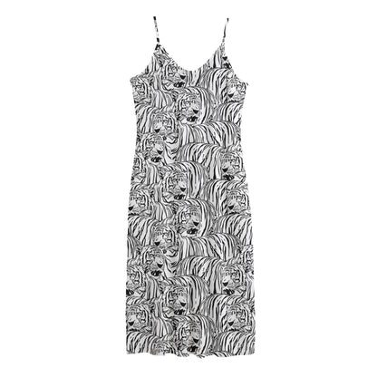 Black And White Tiger Pattern Print Jersey Midi Cami Dress