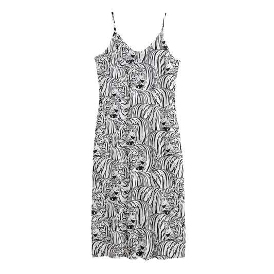 Black And White Tiger Pattern Print Jersey Midi Cami Dress