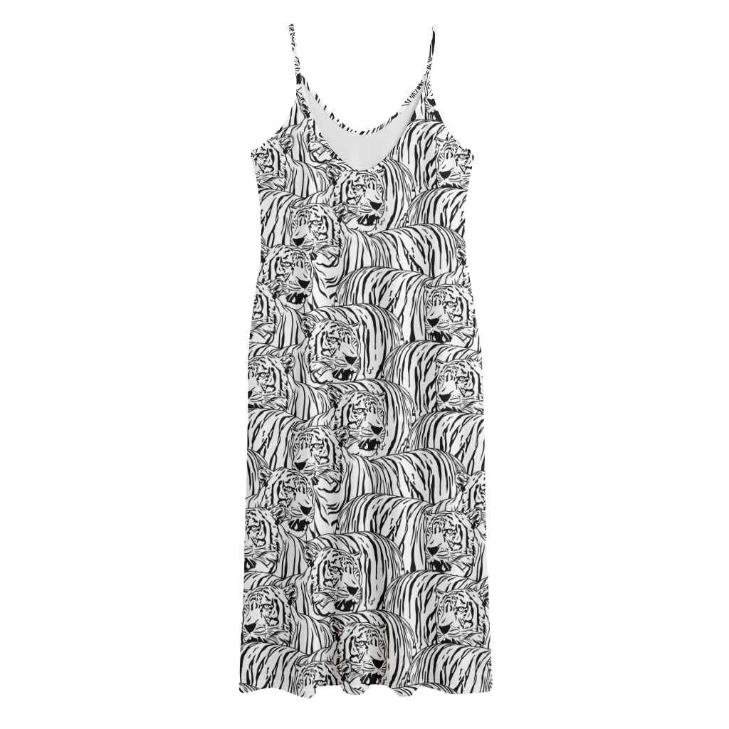 Black And White Tiger Pattern Print Jersey Midi Cami Dress