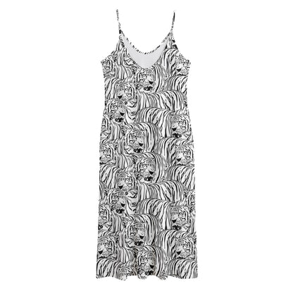 Black And White Tiger Pattern Print Jersey Midi Cami Dress