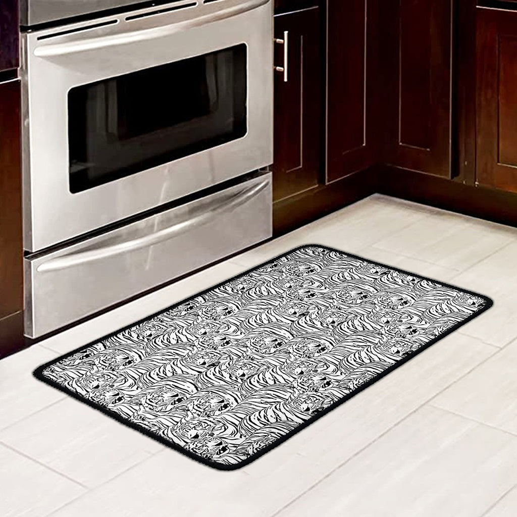 Black And White Tiger Pattern Print Kitchen Mat