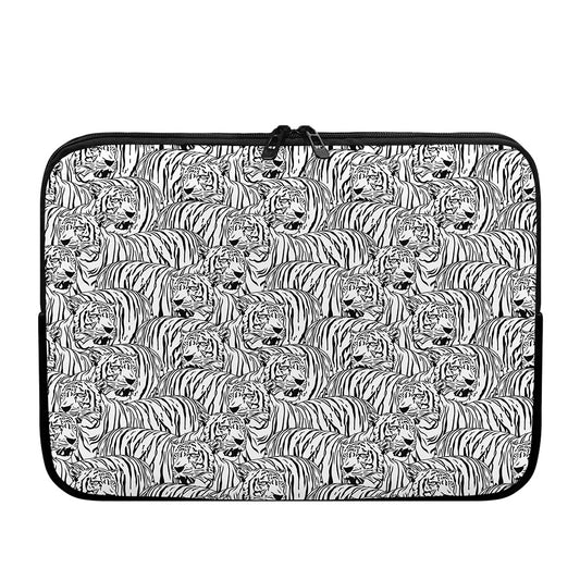 Black And White Tiger Pattern Print Laptop Sleeve