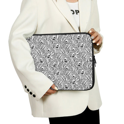 Black And White Tiger Pattern Print Laptop Sleeve