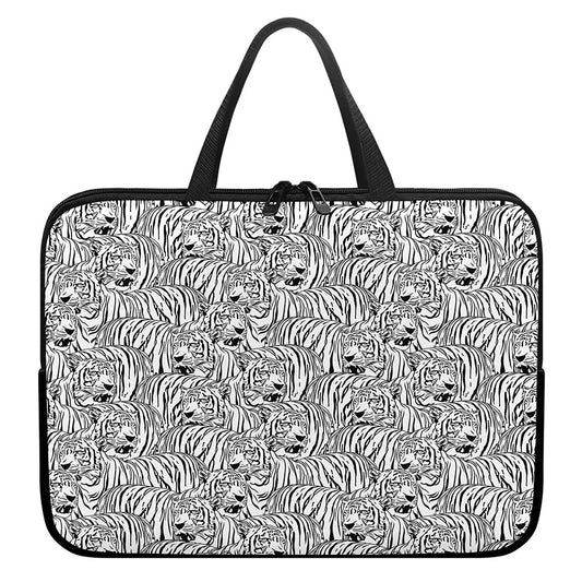 Black And White Tiger Pattern Print Laptop Sleeve With Handle
