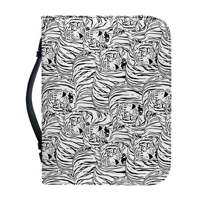 Black And White Tiger Pattern Print Leather Bible Cover