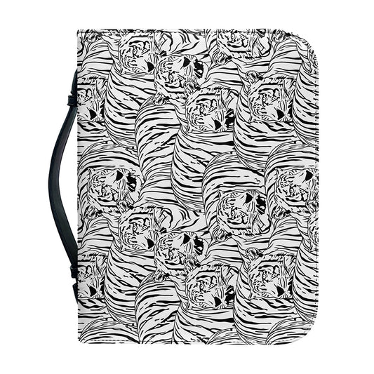 Black And White Tiger Pattern Print Leather Bible Cover