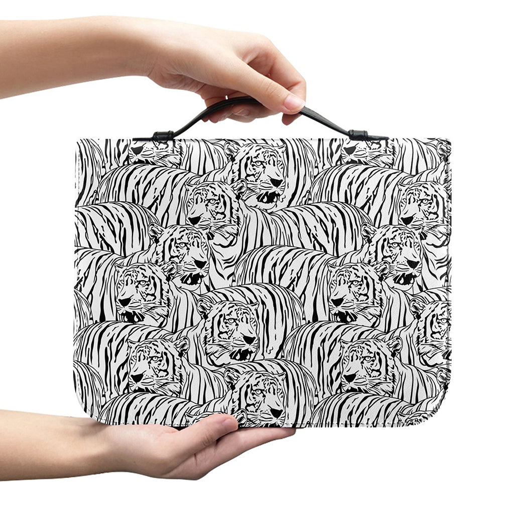 Black And White Tiger Pattern Print Leather Bible Cover