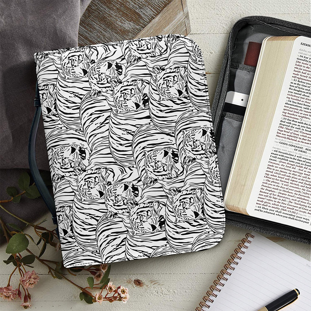 Black And White Tiger Pattern Print Leather Bible Cover