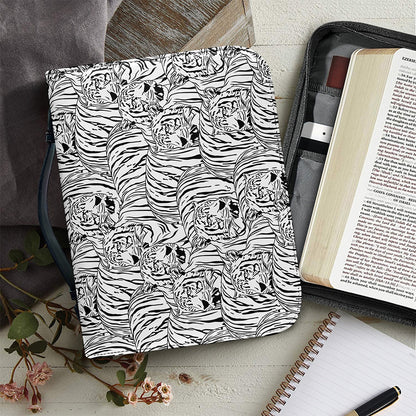 Black And White Tiger Pattern Print Leather Bible Cover