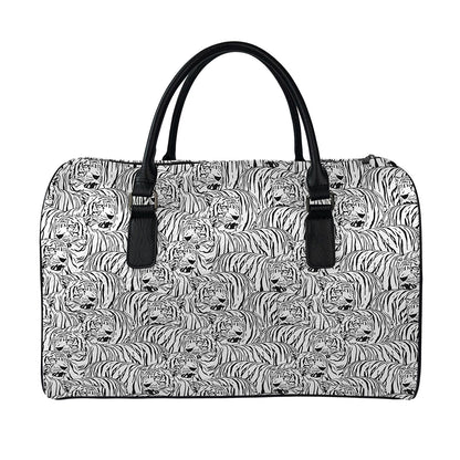 Black And White Tiger Pattern Print Leather Duffle Bag