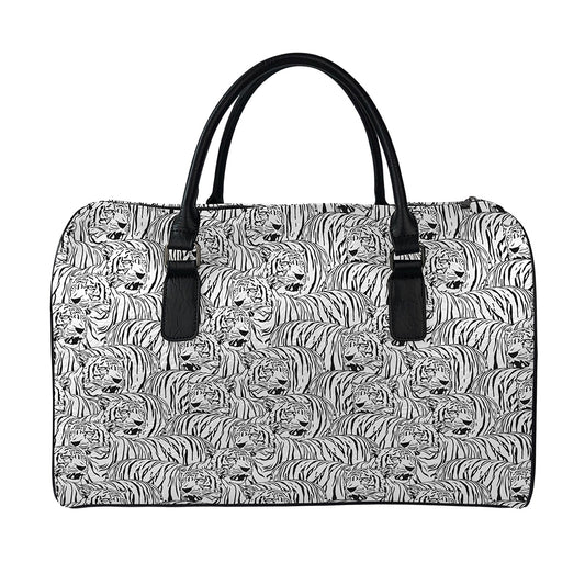 Black And White Tiger Pattern Print Leather Duffle Bag
