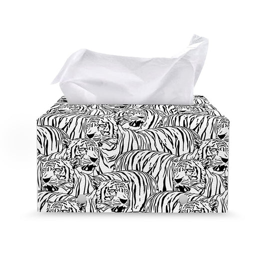 Black And White Tiger Pattern Print Leather Tissue Box Cover