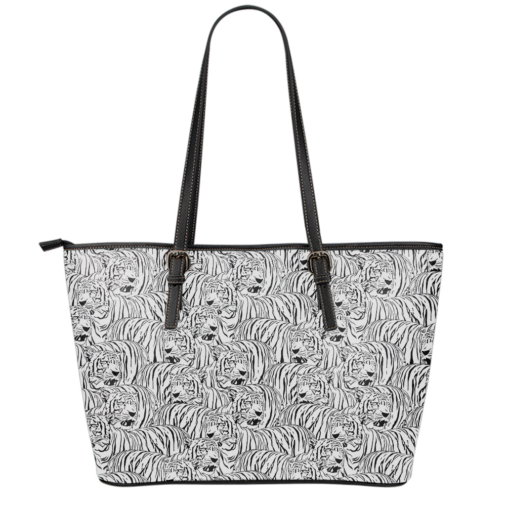 Black And White Tiger Pattern Print Leather Tote Bag