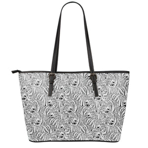 Black And White Tiger Pattern Print Leather Tote Bag