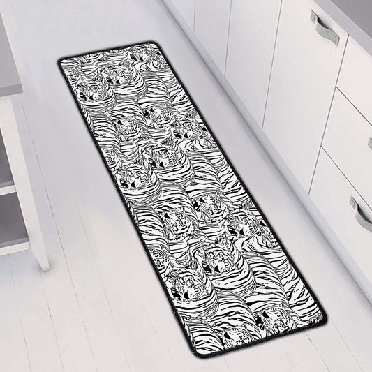 Black And White Tiger Pattern Print Long Kitchen Mat