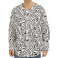 Black And White Tiger Pattern Print Long Sleeve Baseball Jersey