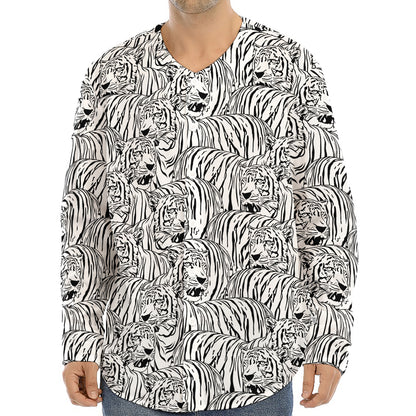 Black And White Tiger Pattern Print Long Sleeve Baseball Jersey