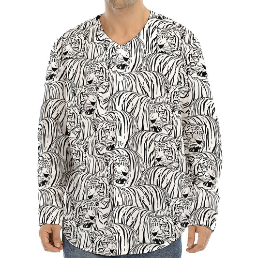 Black And White Tiger Pattern Print Long Sleeve Baseball Jersey