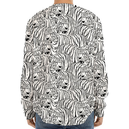 Black And White Tiger Pattern Print Long Sleeve Baseball Jersey