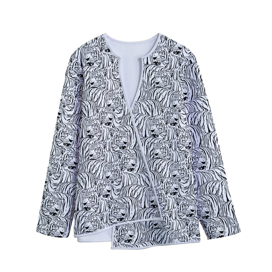 Black And White Tiger Pattern Print Long Sleeve Short Coat