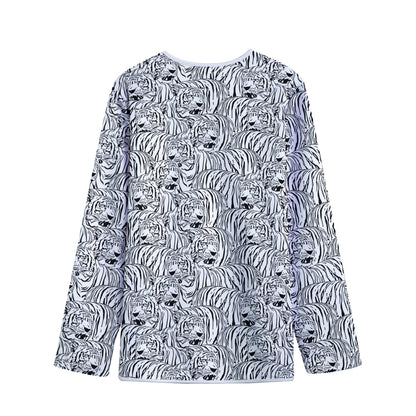 Black And White Tiger Pattern Print Long Sleeve Short Coat