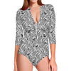 Black And White Tiger Pattern Print Long Sleeve Swimsuit
