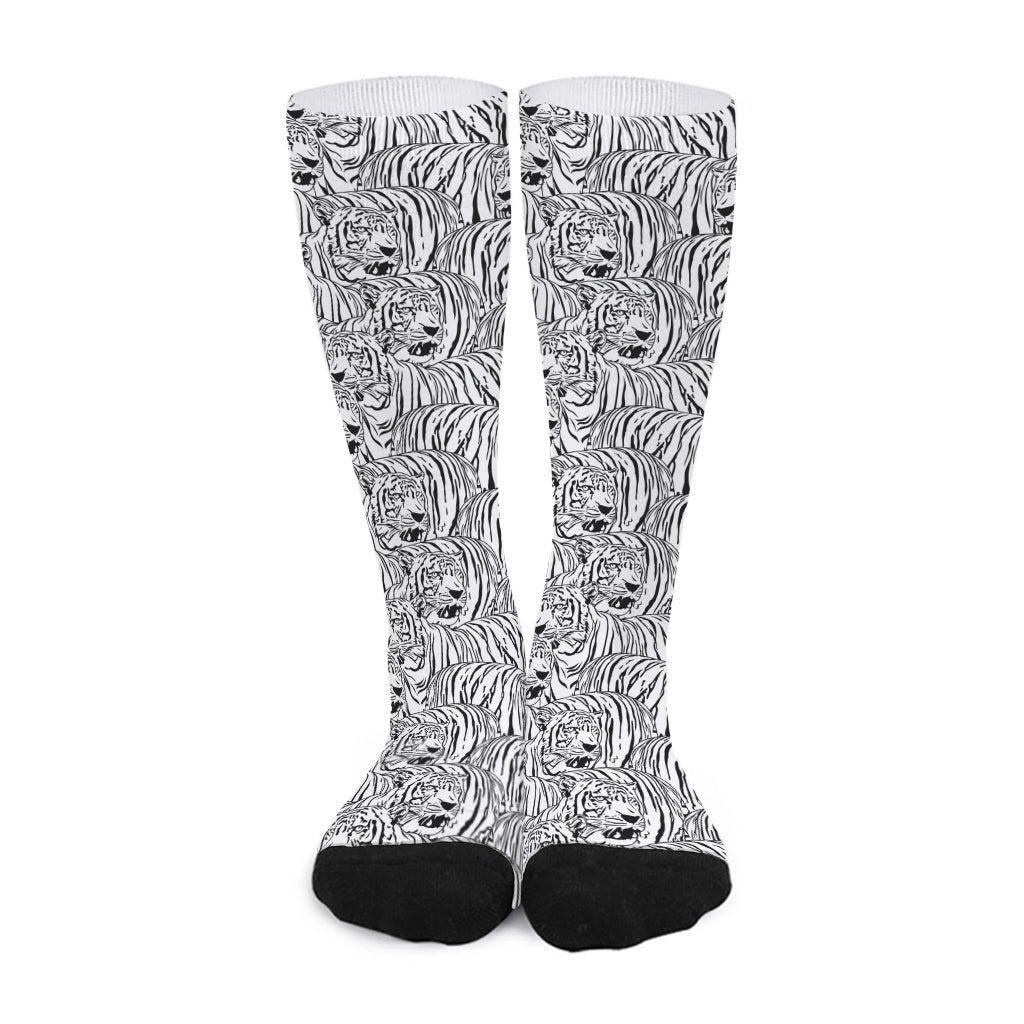 Black And White Tiger Pattern Print Long Socks