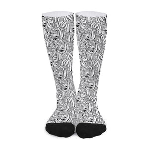 Black And White Tiger Pattern Print Long Socks