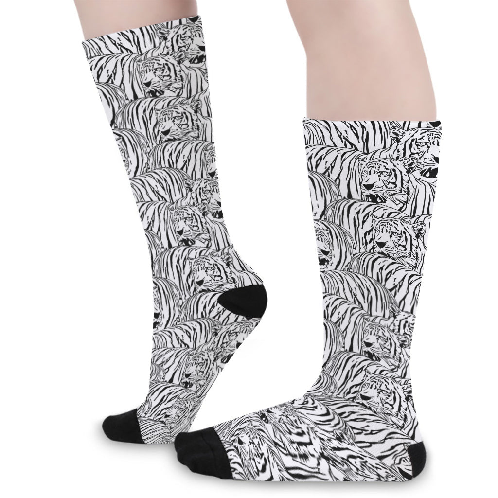 Black And White Tiger Pattern Print Long Socks