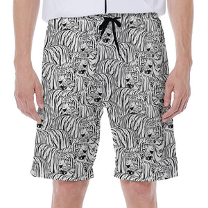 Black And White Tiger Pattern Print Men's Beach Shorts