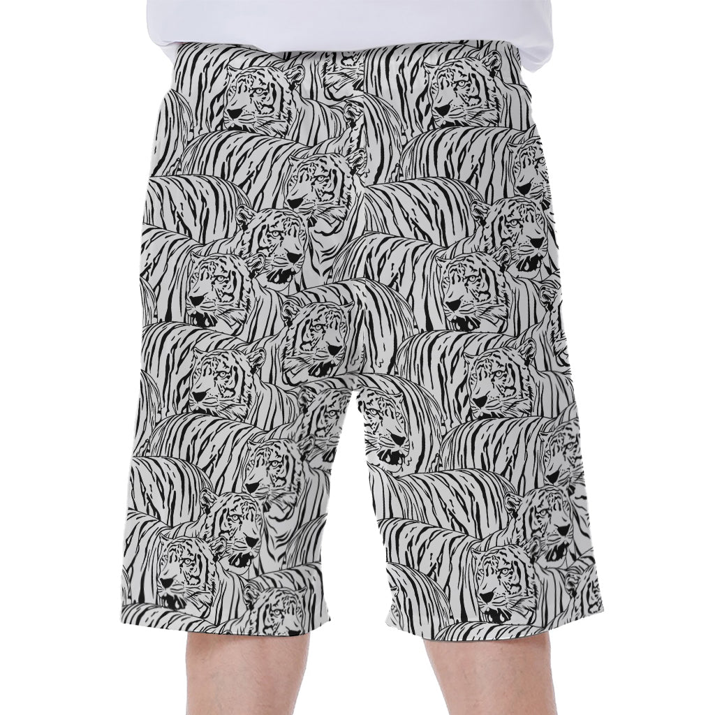 Black And White Tiger Pattern Print Men's Beach Shorts