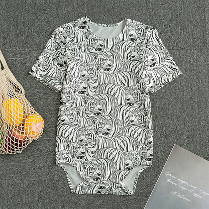 Black And White Tiger Pattern Print Men's Bodysuit