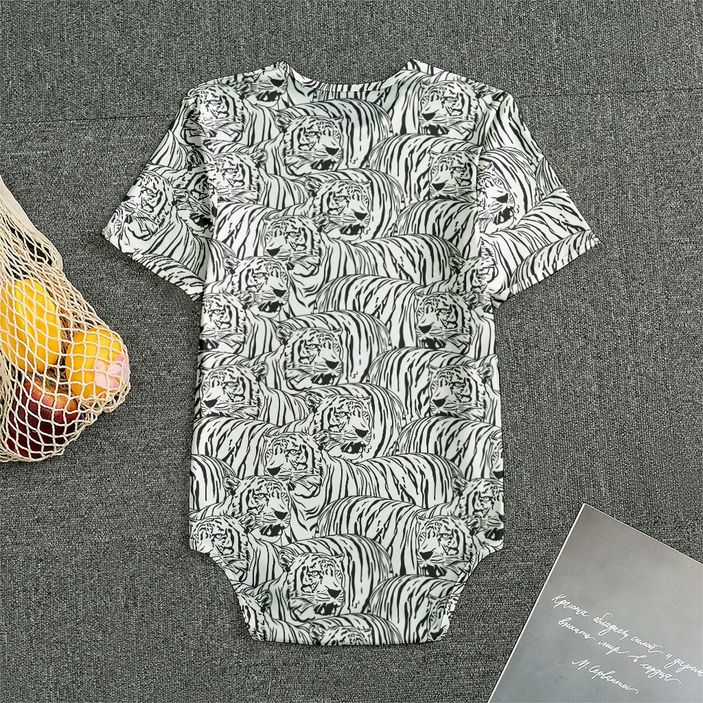 Black And White Tiger Pattern Print Men's Bodysuit