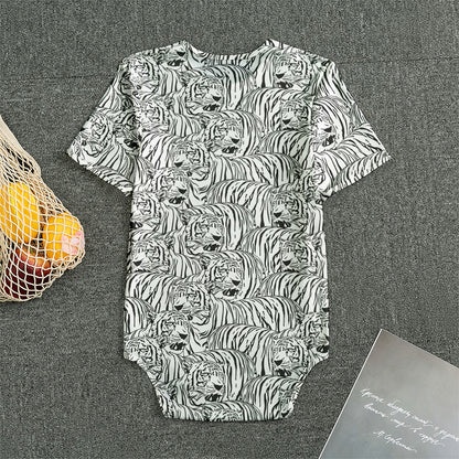 Black And White Tiger Pattern Print Men's Bodysuit