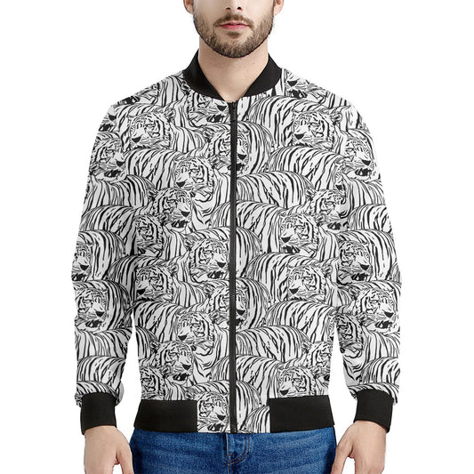 Black And White Tiger Pattern Print Men's Bomber Jacket