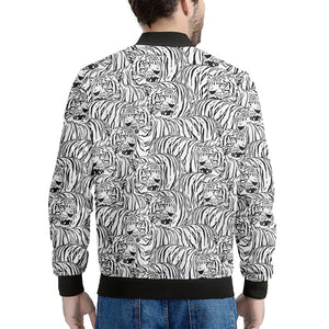 Black And White Tiger Pattern Print Men's Bomber Jacket