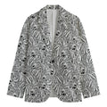 Black And White Tiger Pattern Print Men's Cotton Blazer