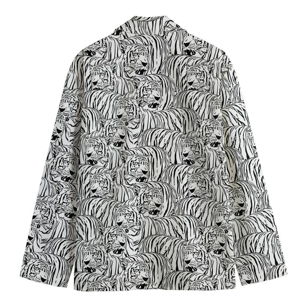 Black And White Tiger Pattern Print Men's Cotton Blazer