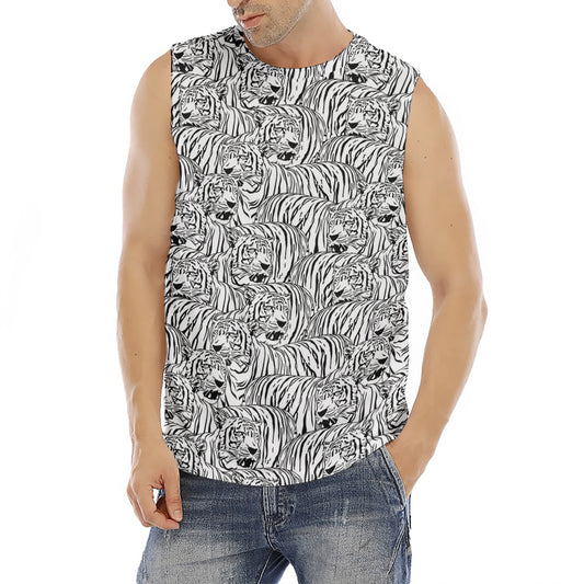 Black And White Tiger Pattern Print Men's Fitness Tank Top
