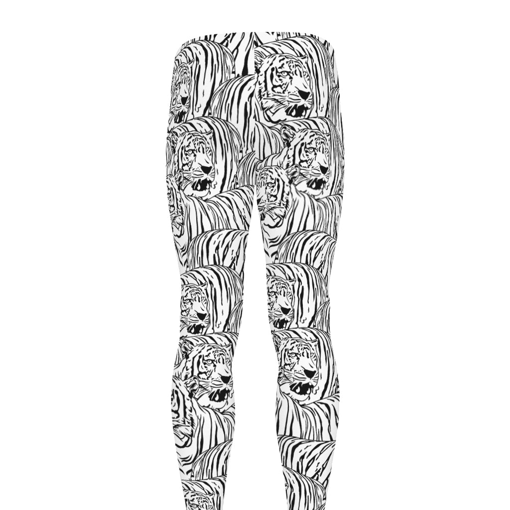 Black And White Tiger Pattern Print Men's leggings