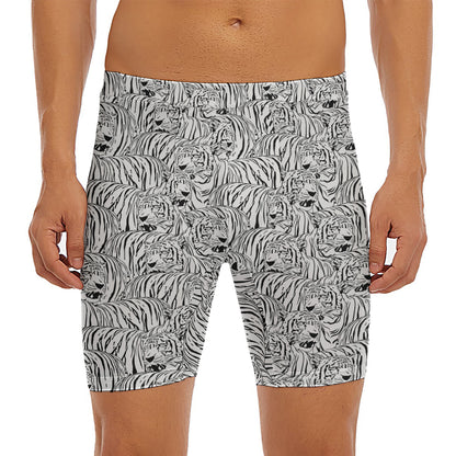 Black And White Tiger Pattern Print Men's Long Boxer Briefs