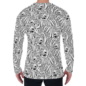 Black And White Tiger Pattern Print Men's Long Sleeve T-Shirt