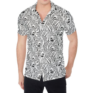 Black And White Tiger Pattern Print Men's Shirt