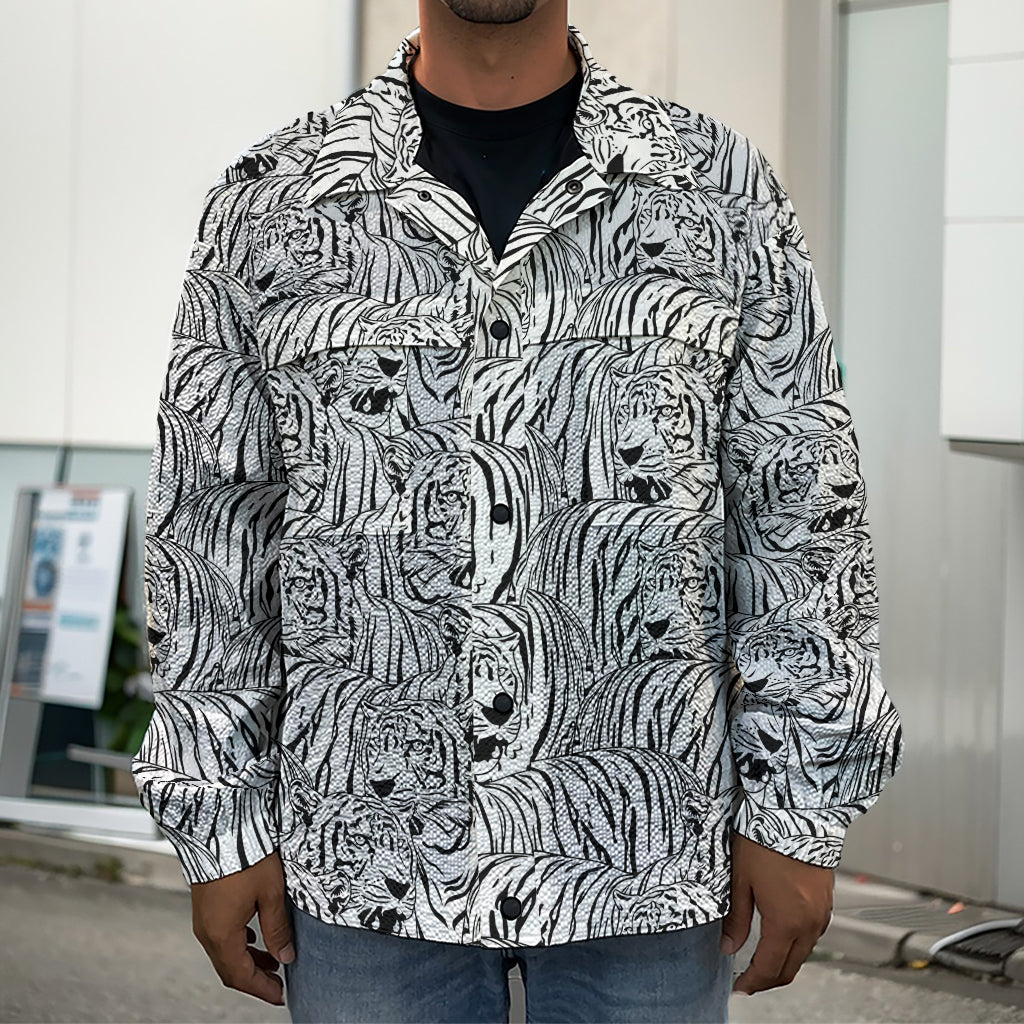 Black And White Tiger Pattern Print Men's Shirt Jacket