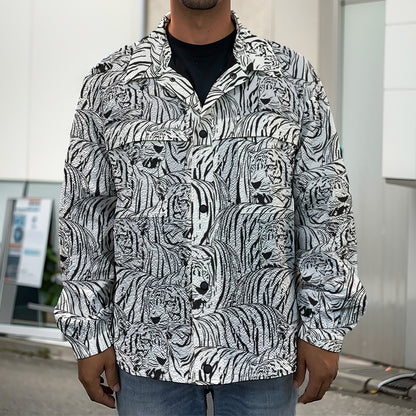 Black And White Tiger Pattern Print Men's Shirt Jacket