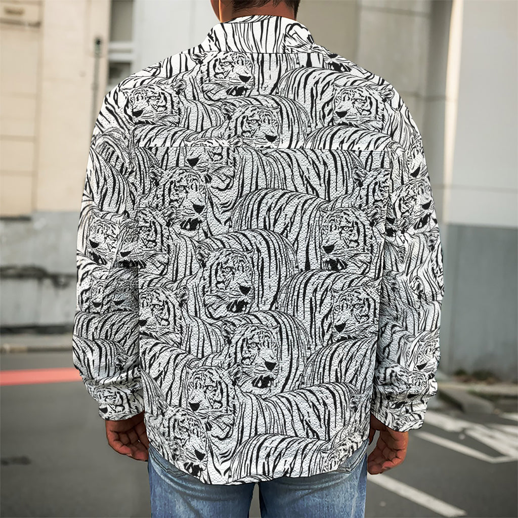 Black And White Tiger Pattern Print Men's Shirt Jacket
