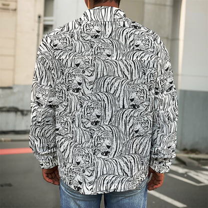 Black And White Tiger Pattern Print Men's Shirt Jacket