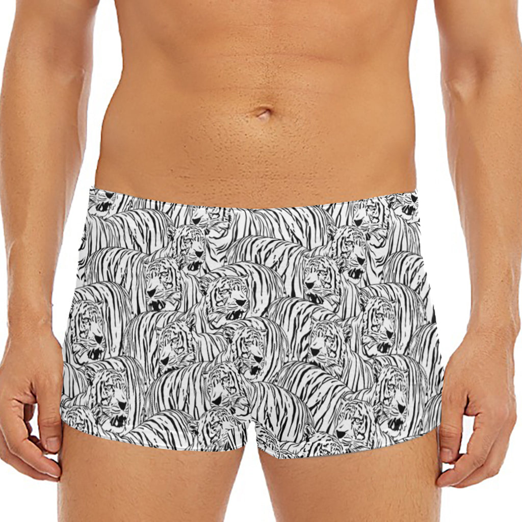 Black And White Tiger Pattern Print Men's Short Boxer Briefs