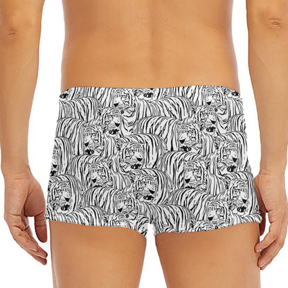Black And White Tiger Pattern Print Men's Short Boxer Briefs