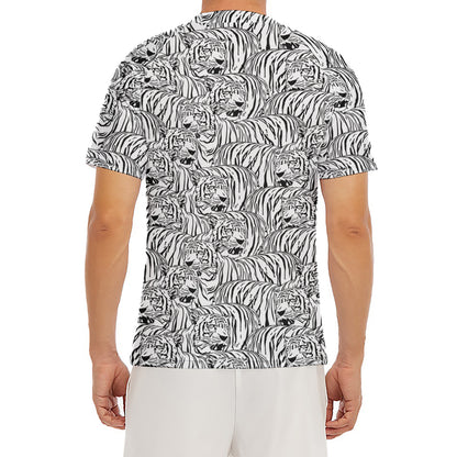 Black And White Tiger Pattern Print Men's Short Sleeve Rash Guard